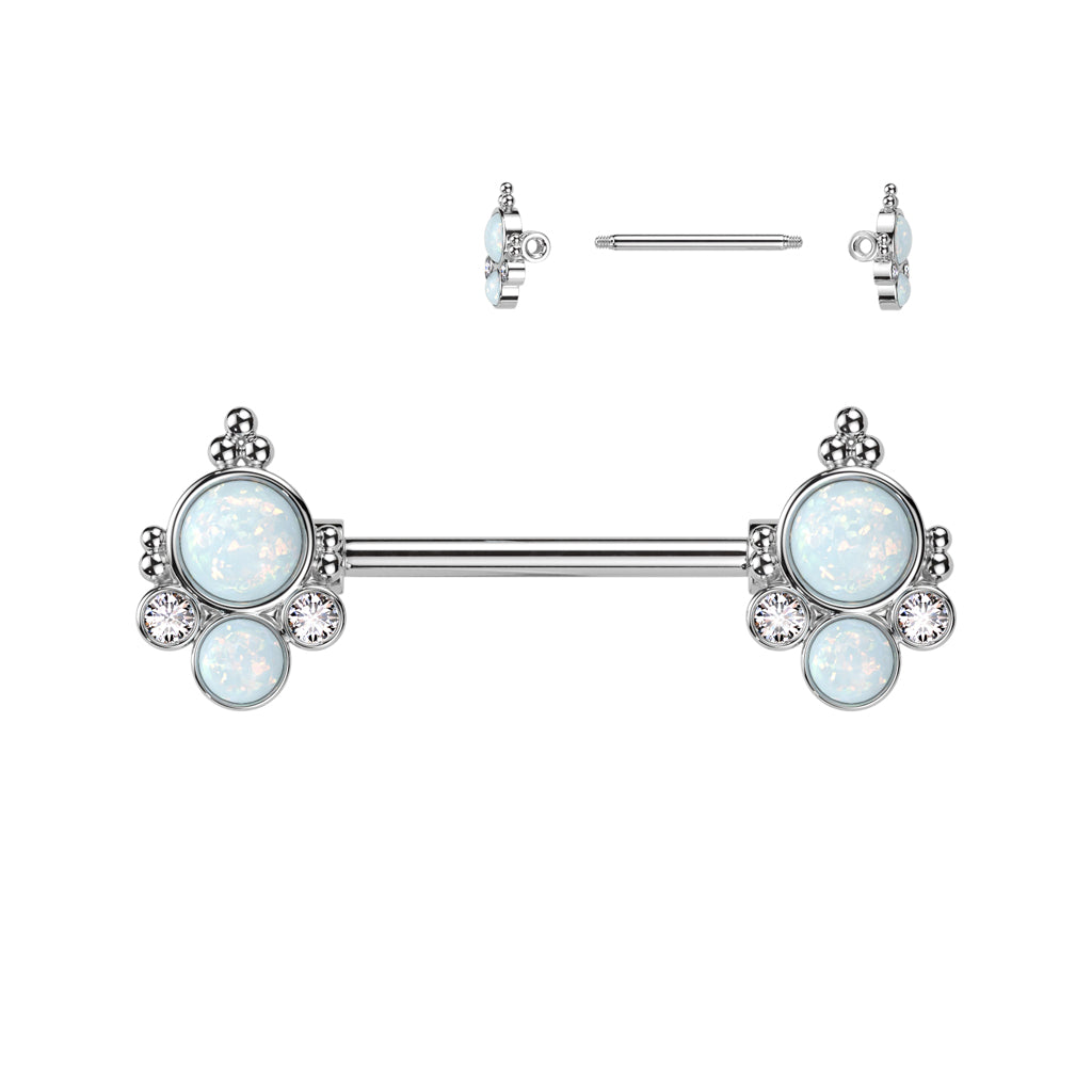 Nipple Barbell With Double Opal and CZ Ends