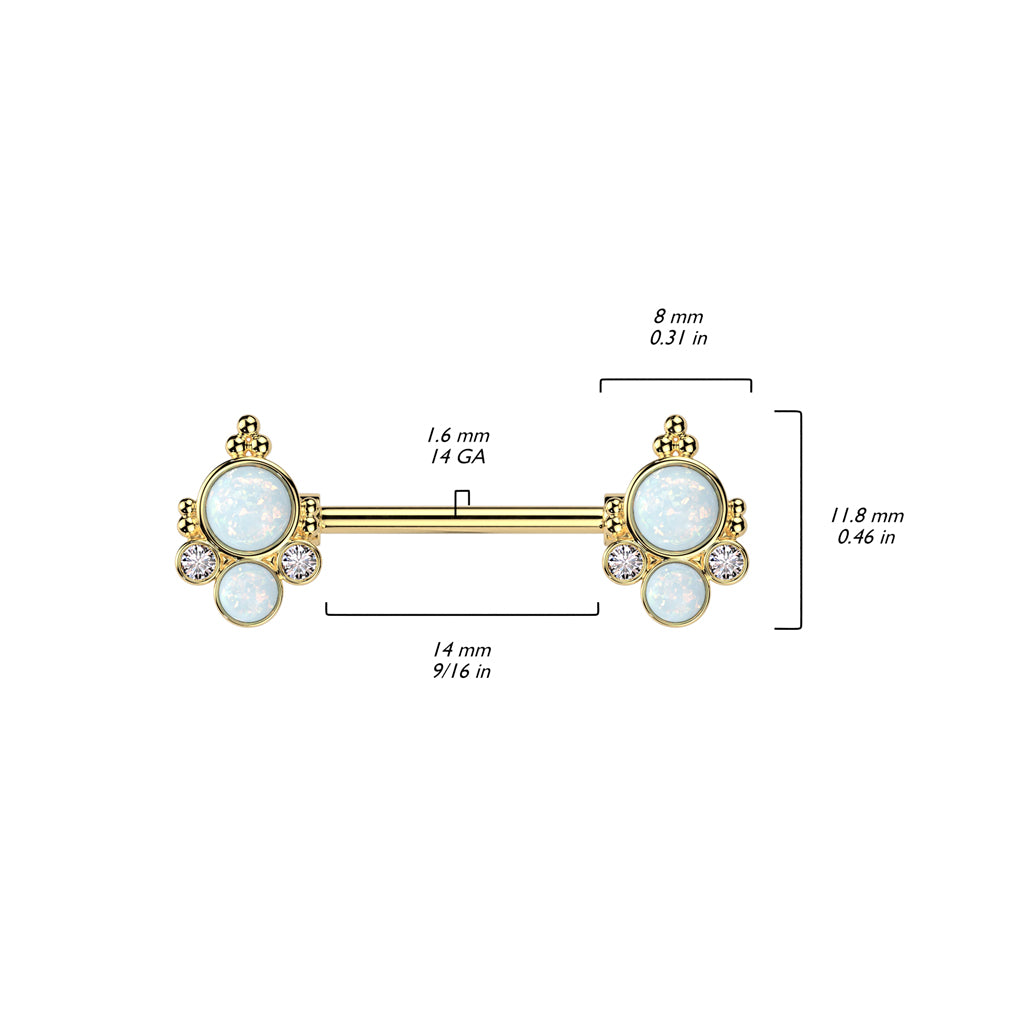 Nipple Barbell With Double Opal and CZ Ends