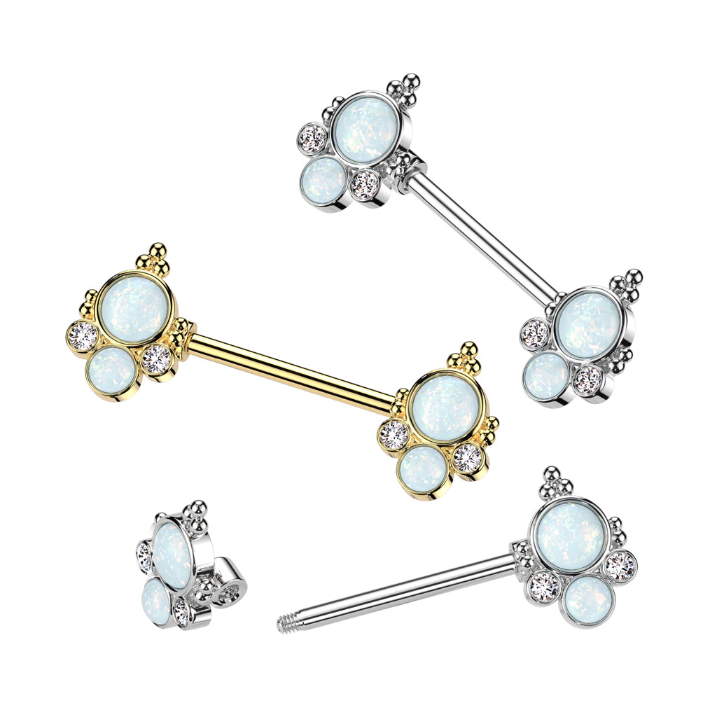 Nipple Barbell With Double Opal and CZ Ends