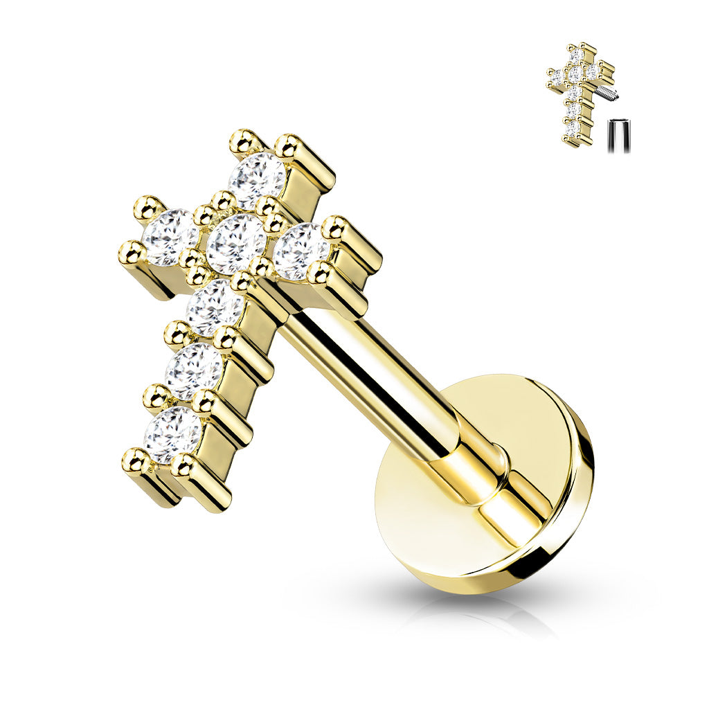 Round CZ Paved Cross Top Flat Back Stud