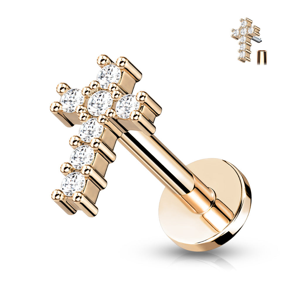 Round CZ Paved Cross Top Flat Back Stud