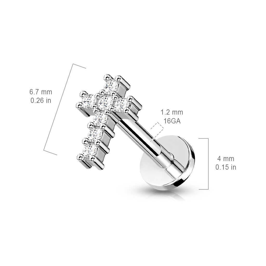 Round CZ Paved Cross Top Flat Back Stud