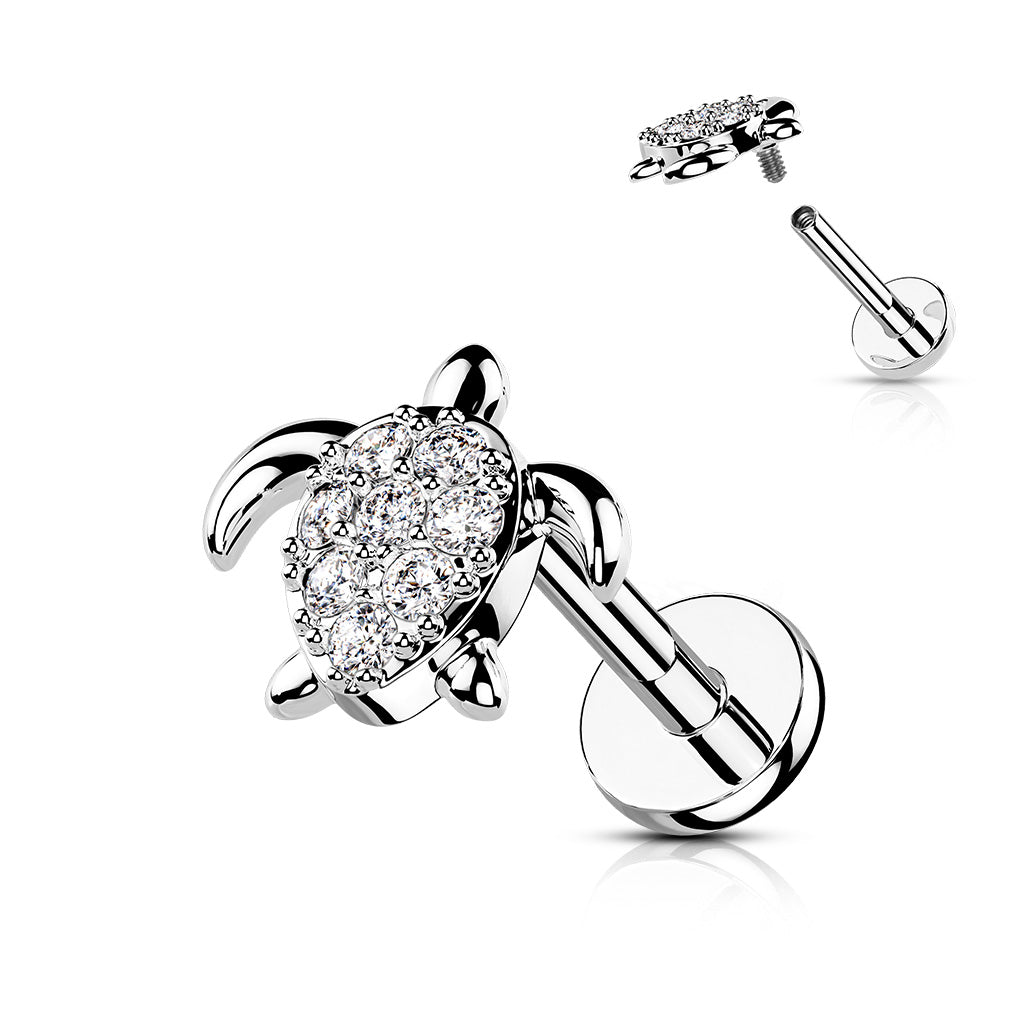 Flat Back Labret CZ Paved Turtle
