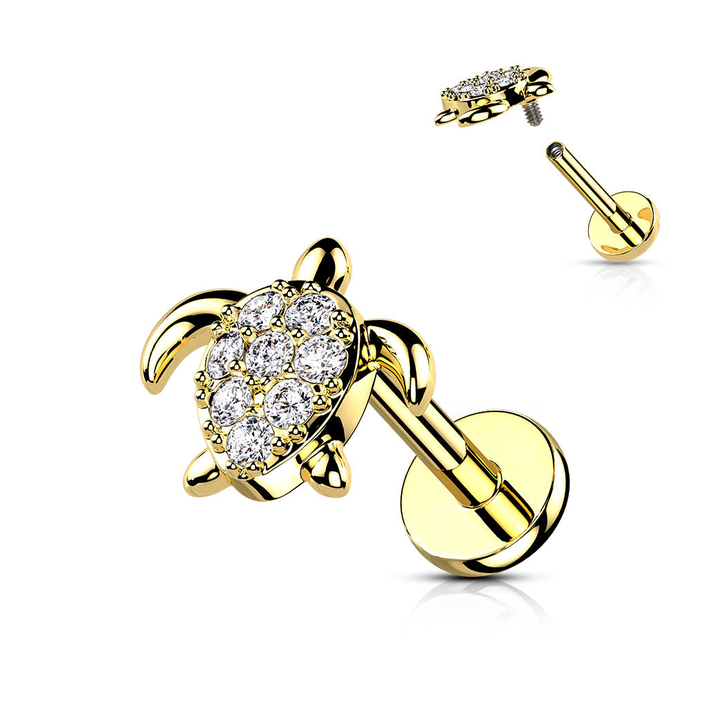 Flat Back Labret CZ Paved Turtle