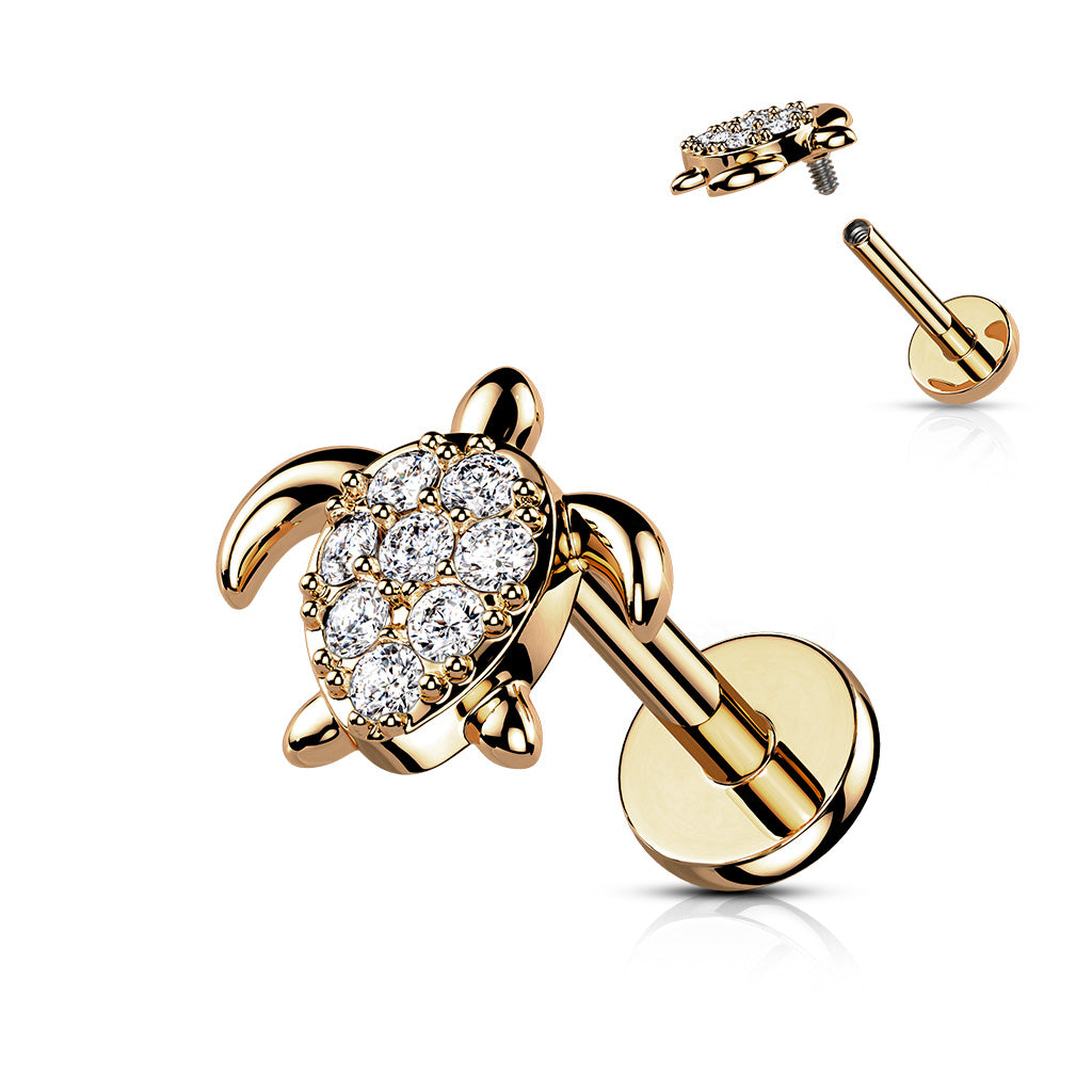 Flat Back Labret CZ Paved Turtle