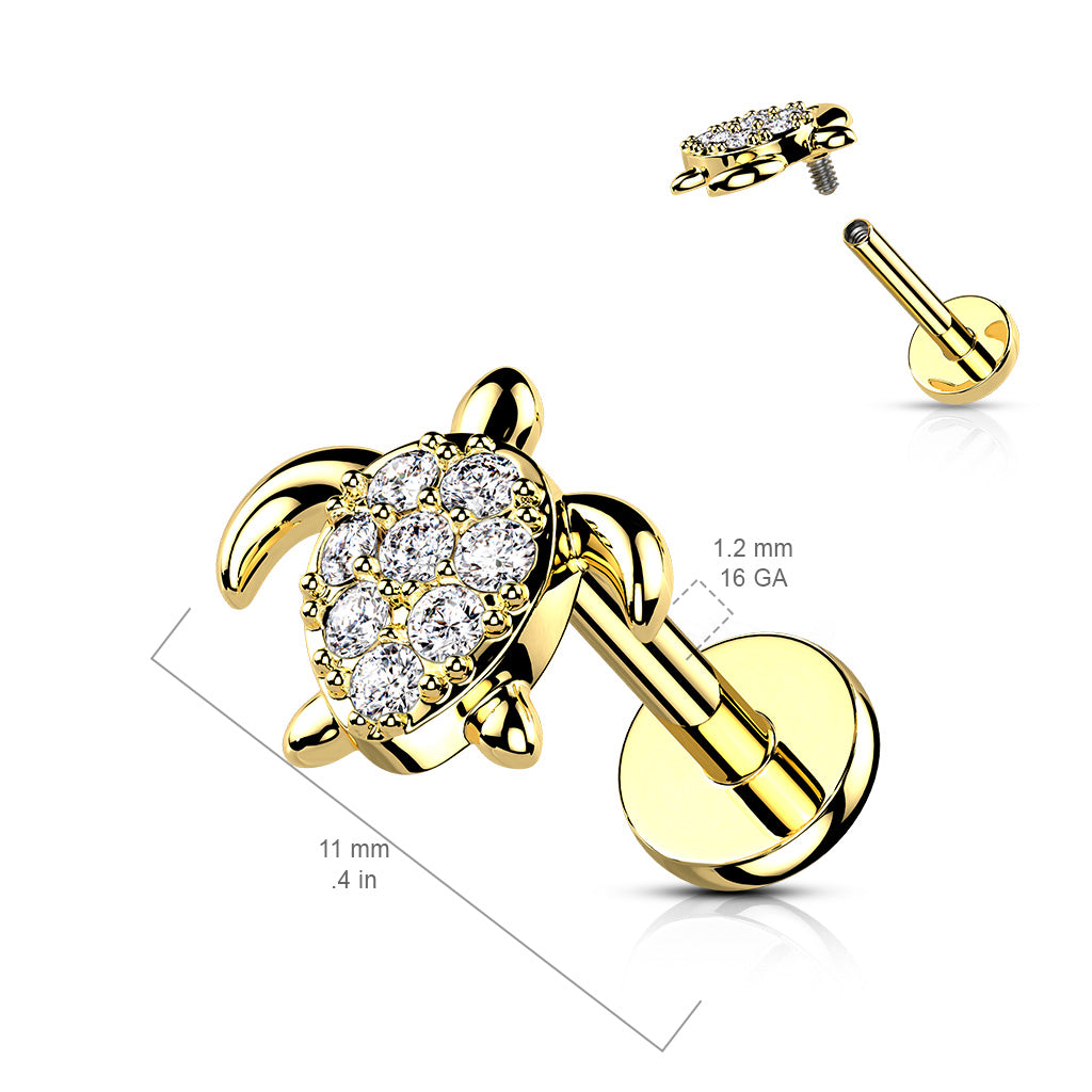 Flat Back Labret CZ Paved Turtle