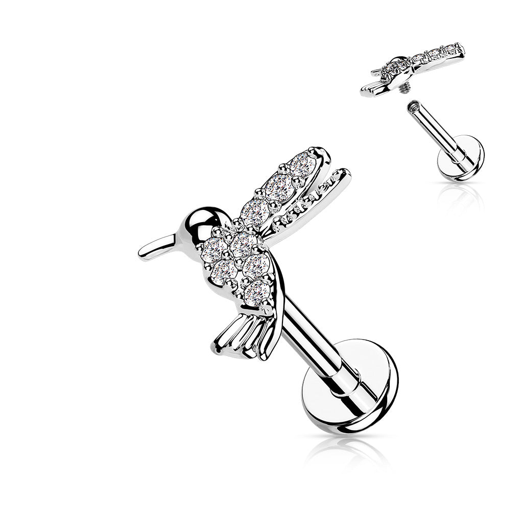 CZ Paved Hummingbird Top on Flat Back Stud