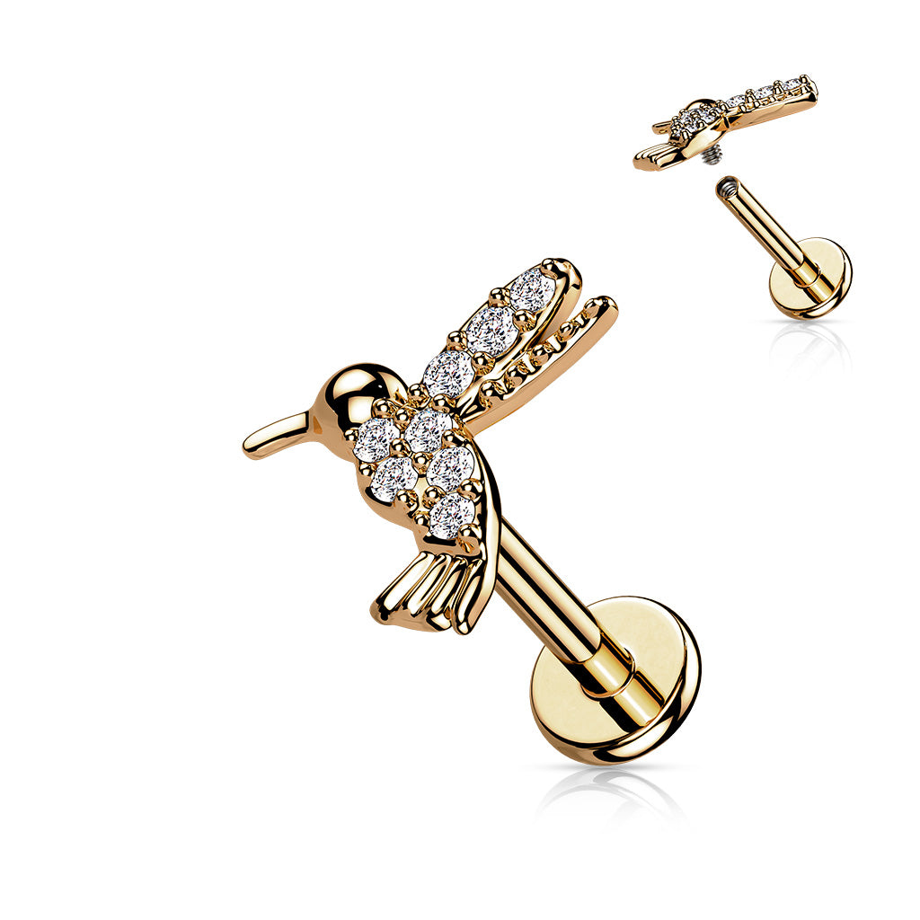 CZ Paved Hummingbird Top on Flat Back Stud