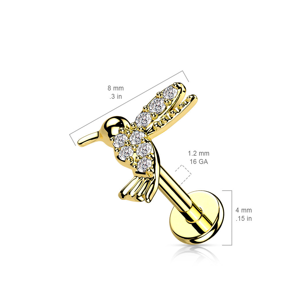 CZ Paved Hummingbird Top on Flat Back Stud