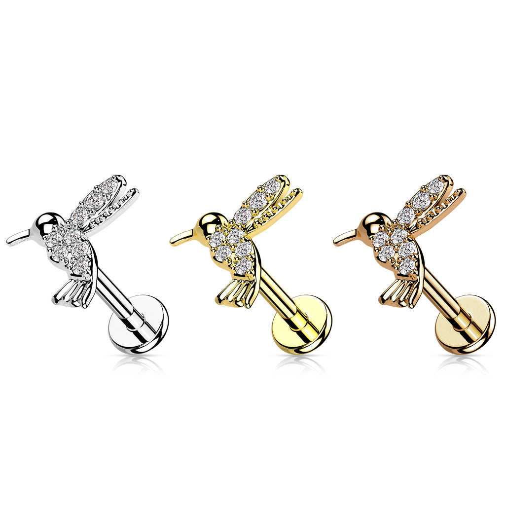CZ Paved Hummingbird Top on Flat Back Stud