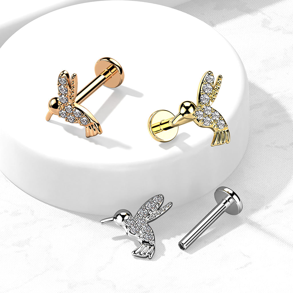 CZ Paved Hummingbird Top on Flat Back Stud