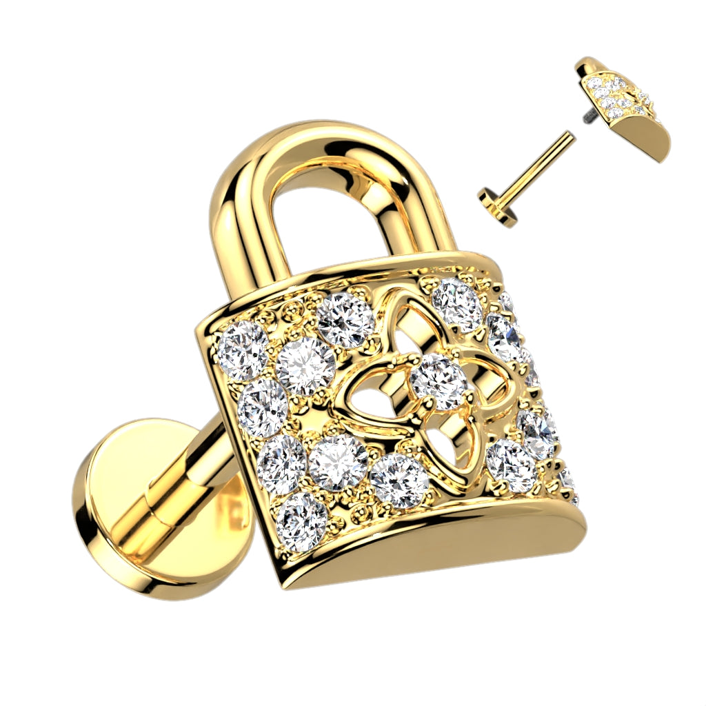 CZ Paved Lock Top on Flat Back Stud for Labret