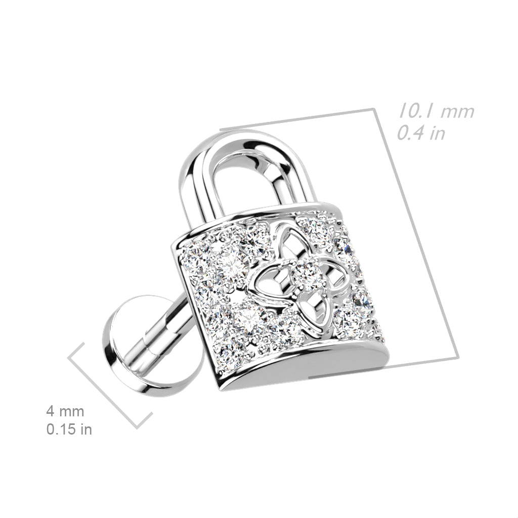 CZ Paved Lock Top on Flat Back Stud for Labret