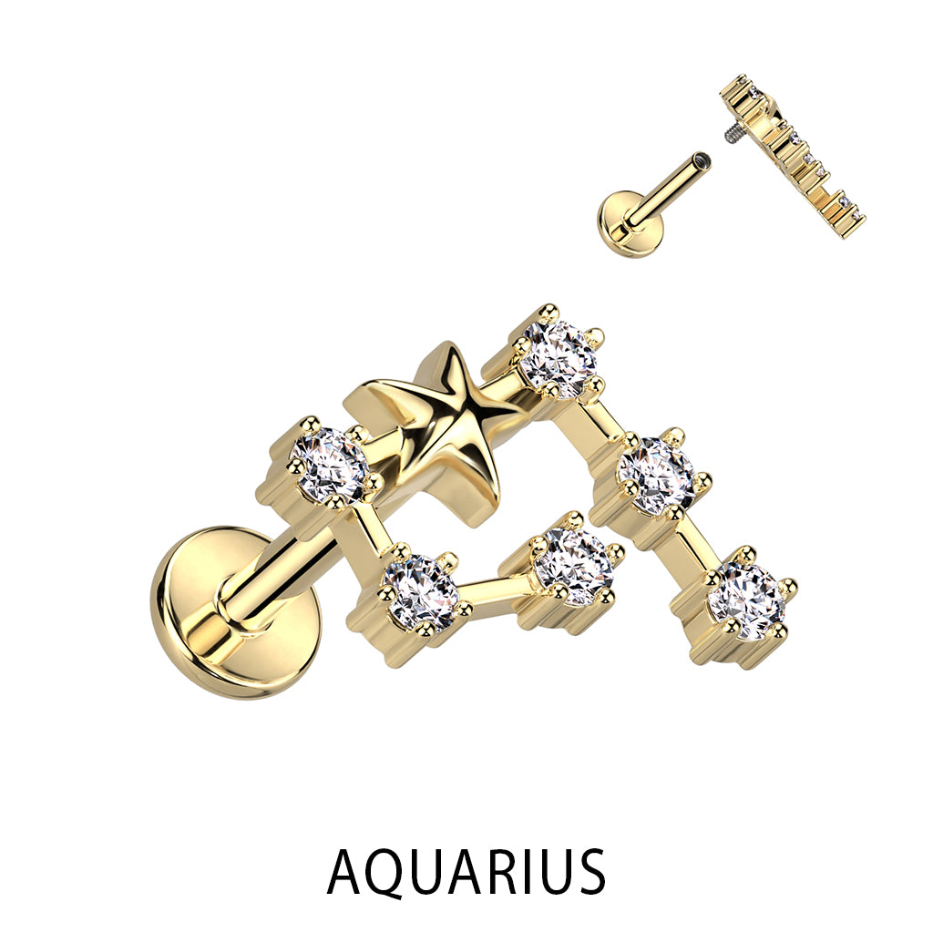 Gold Plated CZ Zodiac Constellation Labret Stud