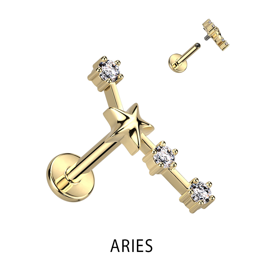 Gold Plated CZ Zodiac Constellation Labret Stud