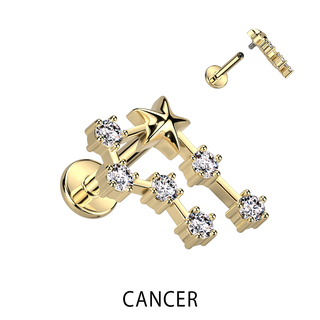 Gold Plated CZ Zodiac Constellation Labret Stud