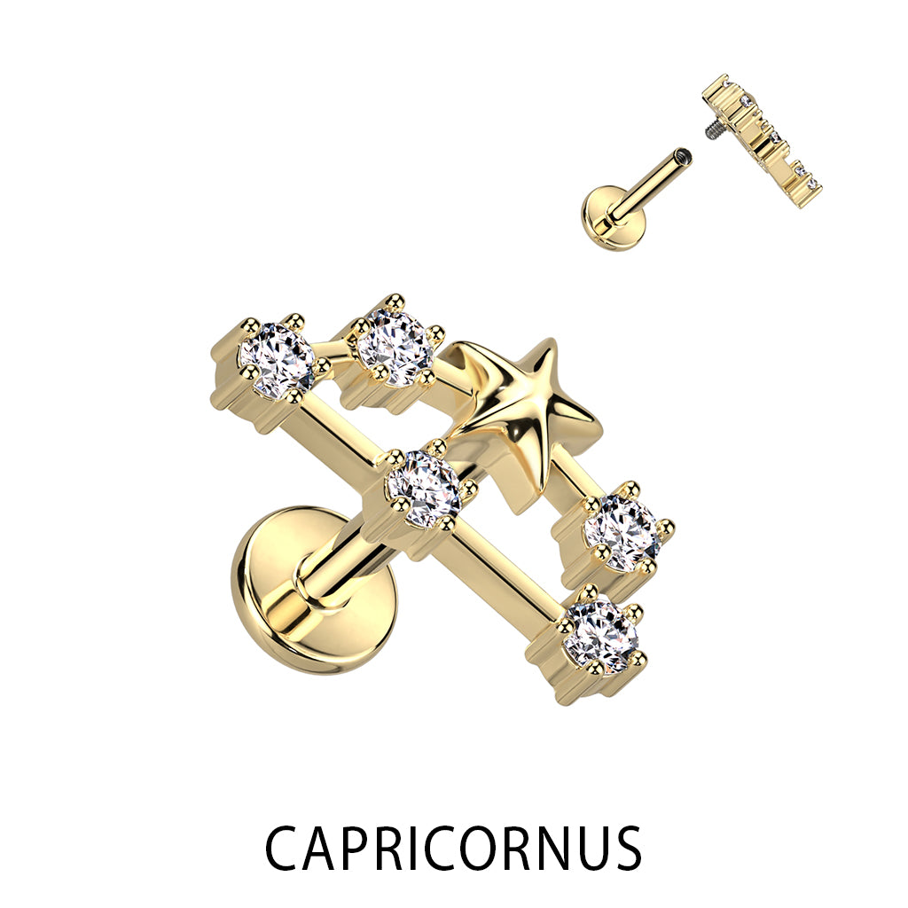 Gold Plated CZ Zodiac Constellation Labret Stud