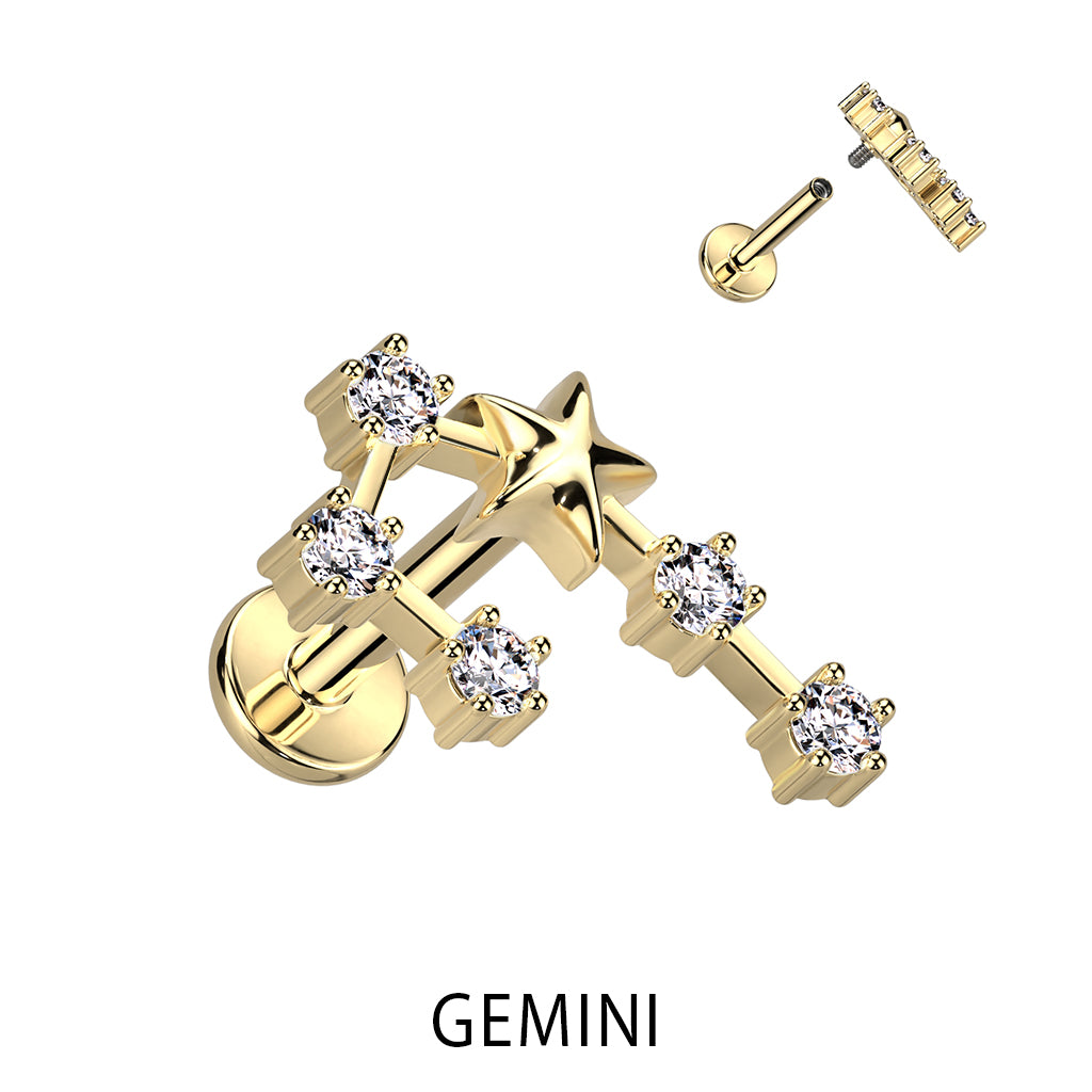 Gold Plated CZ Zodiac Constellation Labret Stud