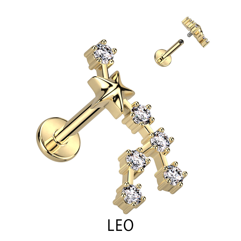 Gold Plated CZ Zodiac Constellation Labret Stud