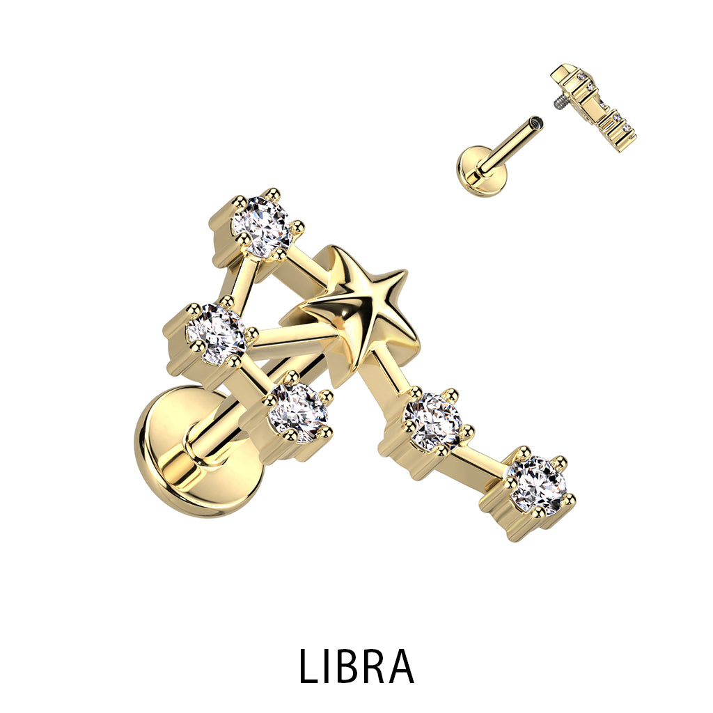 Gold Plated CZ Zodiac Constellation Labret Stud