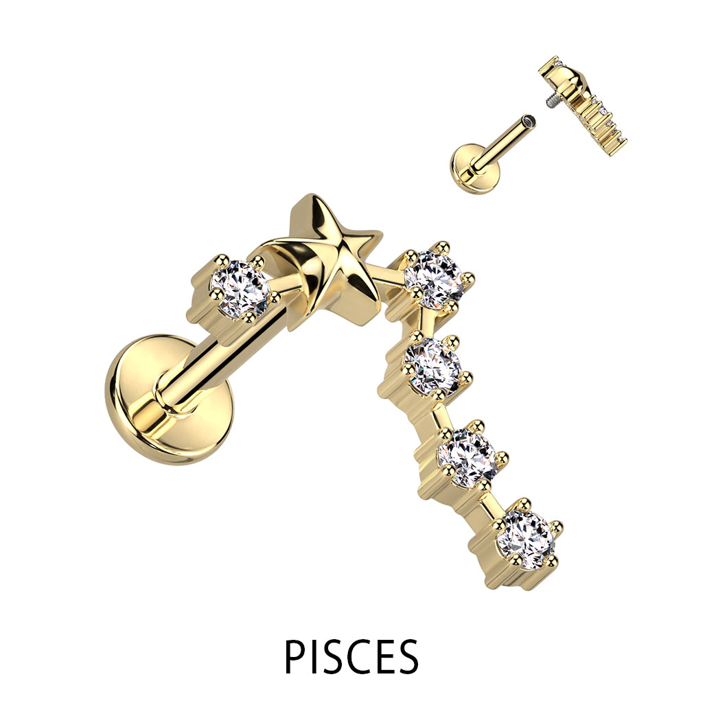 Gold Plated CZ Zodiac Constellation Labret Stud