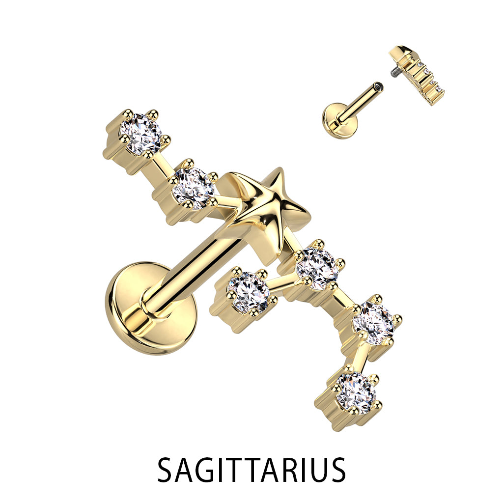Gold Plated CZ Zodiac Constellation Labret Stud
