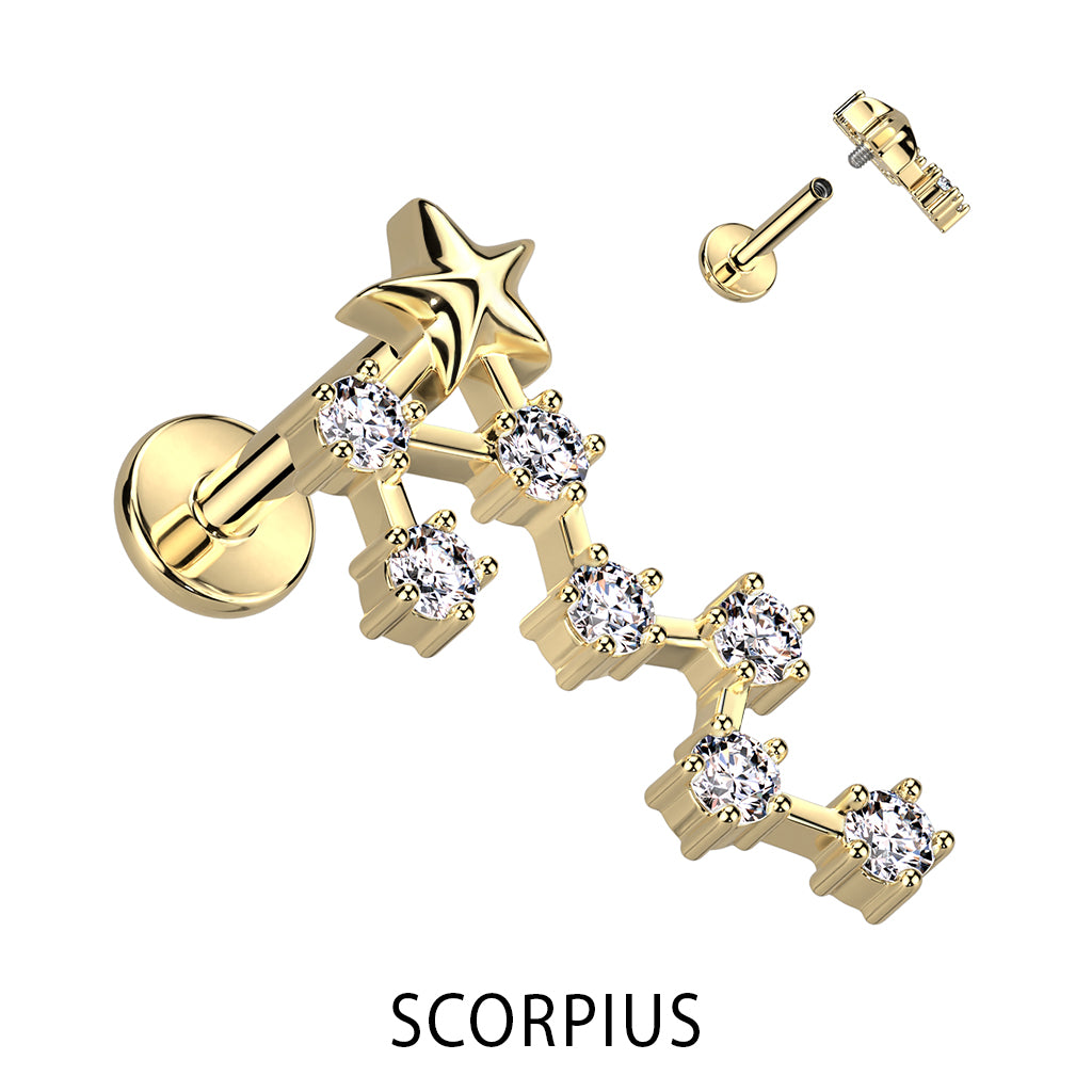 Gold Plated CZ Zodiac Constellation Labret Stud
