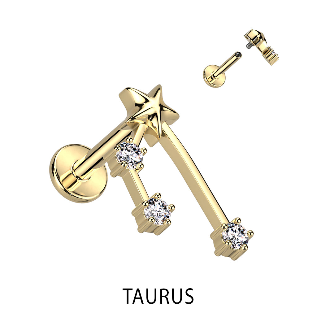 Gold Plated CZ Zodiac Constellation Labret Stud