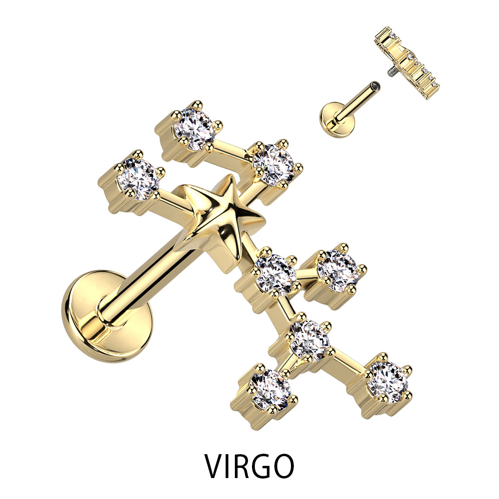 Gold Plated CZ Zodiac Constellation Labret Stud