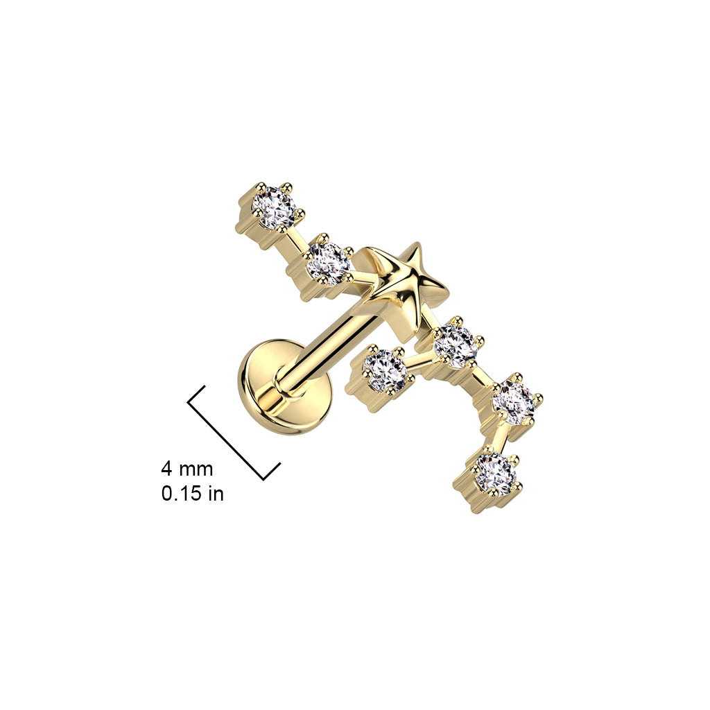 Gold Plated CZ Zodiac Constellation Labret Stud