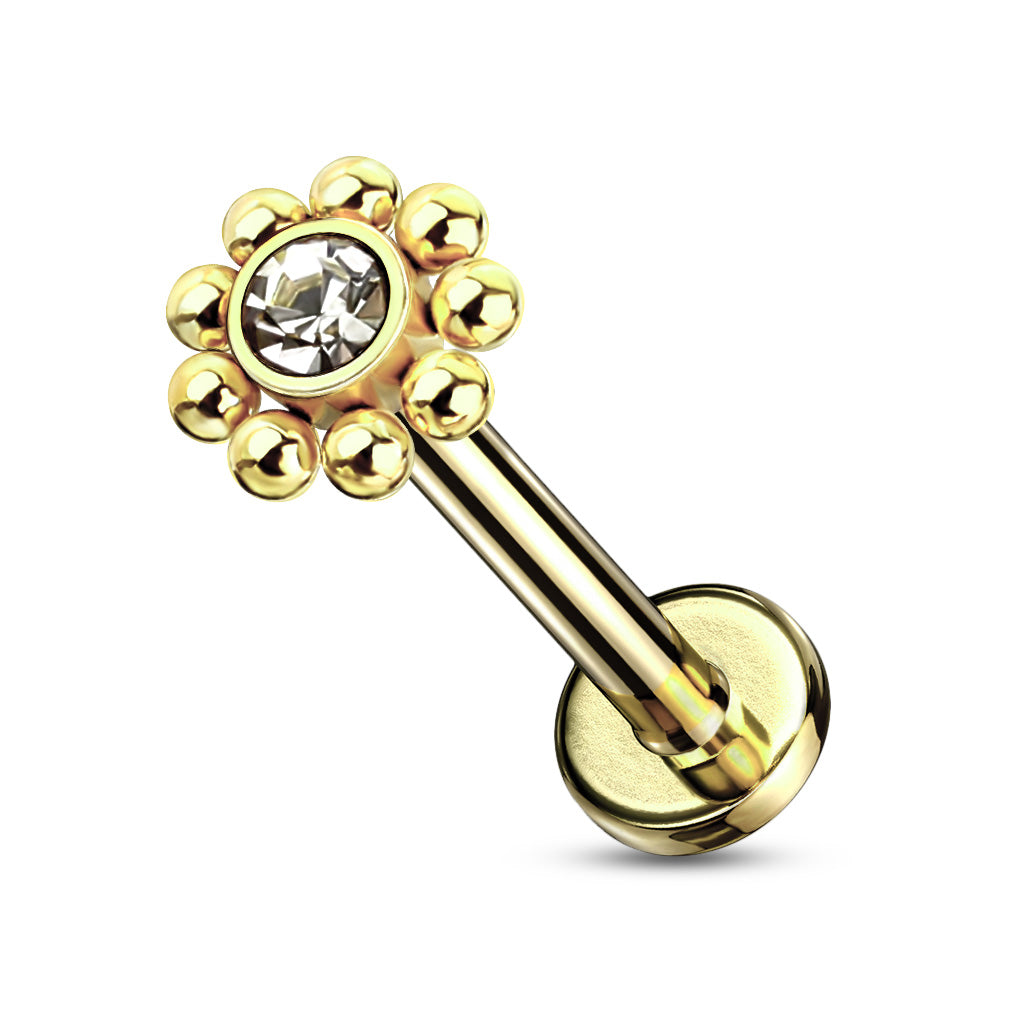 Steel Balls Around Gem Set Ball Top Flat Back Stud