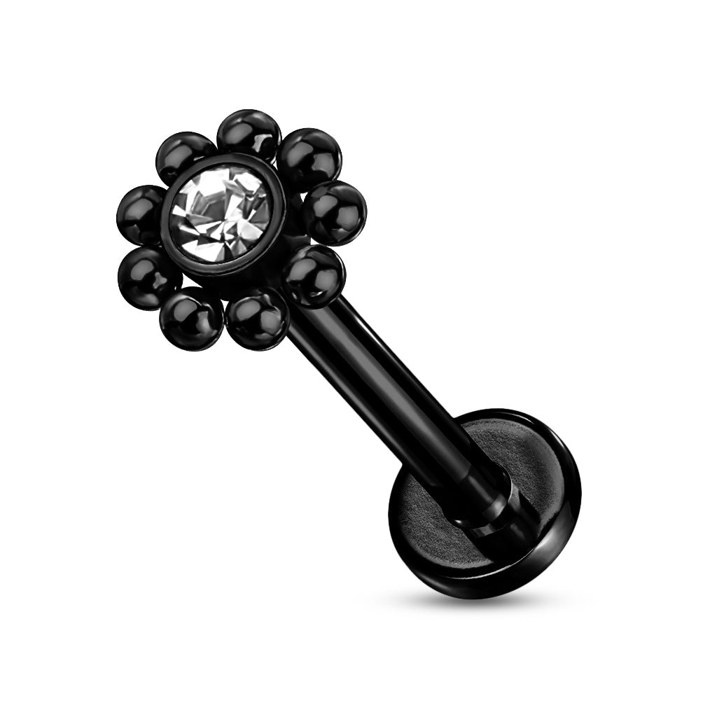 Steel Balls Around Gem Set Ball Top Flat Back Stud