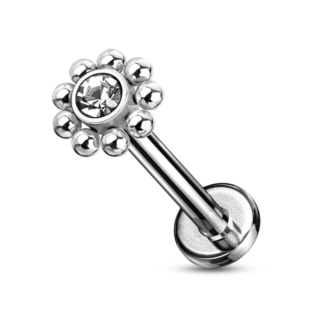 Steel Balls Around Gem Set Ball Top Flat Back Stud