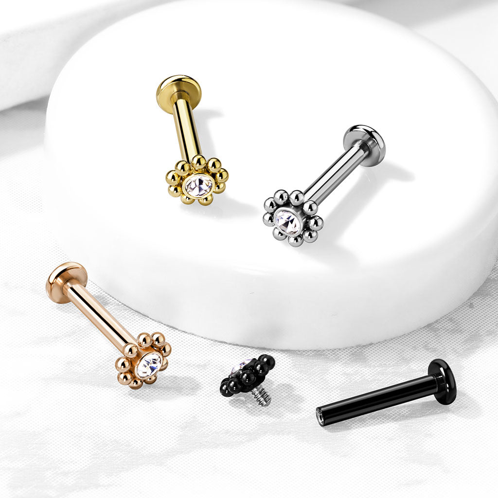 Steel Balls Around Gem Set Ball Top Flat Back Stud