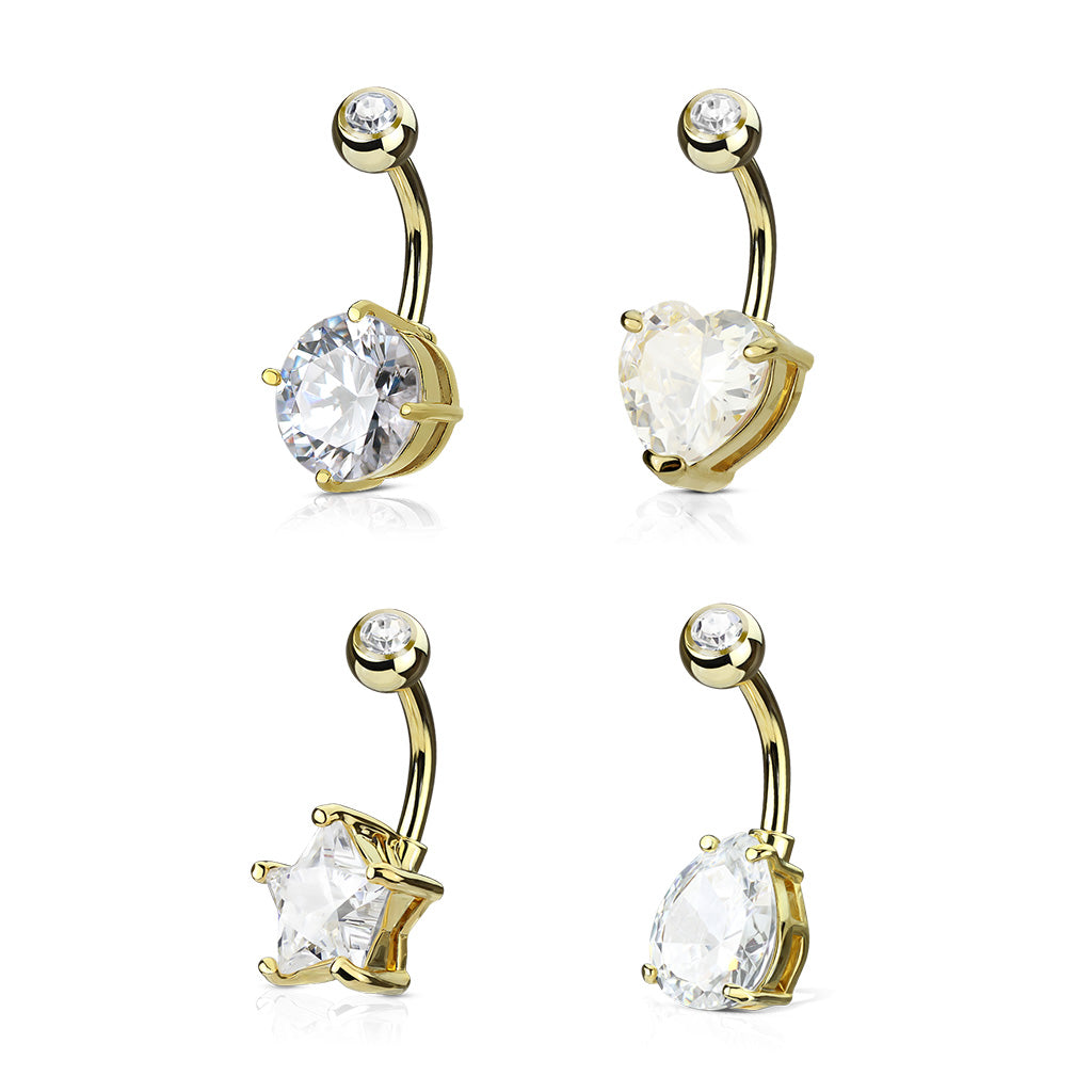 Solitare CZ Prong Set Navel Bar