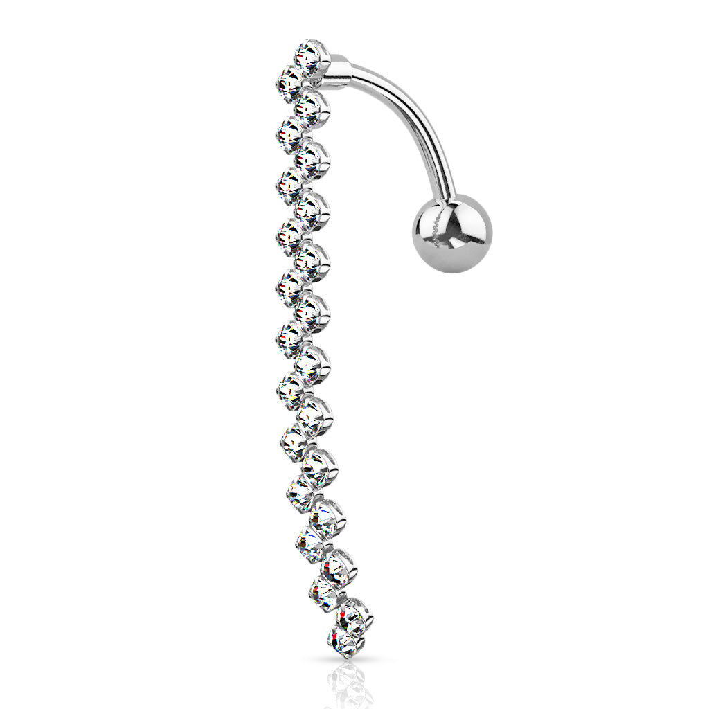 CZ Paved Zig Zag Line Top Drop Navel Bar