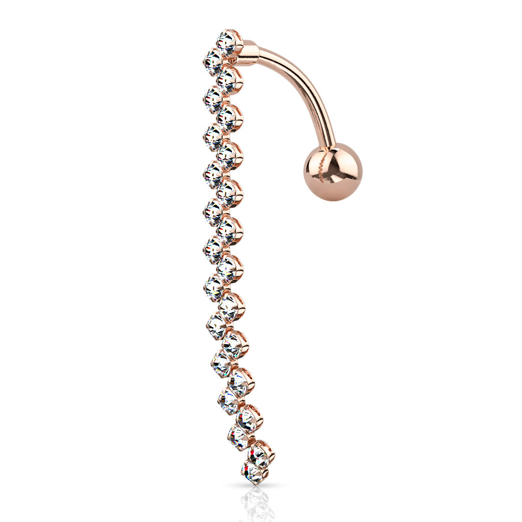 CZ Paved Zig Zag Line Top Drop Navel Bar