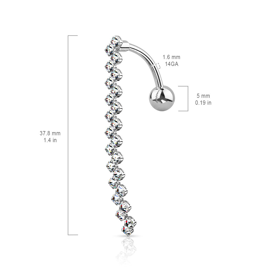 CZ Paved Zig Zag Line Top Drop Navel Bar