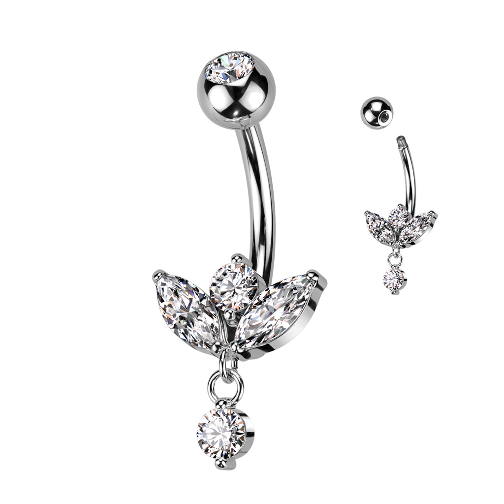 Marquise CZ Sprout and Small CZ Dangle Navel Bar