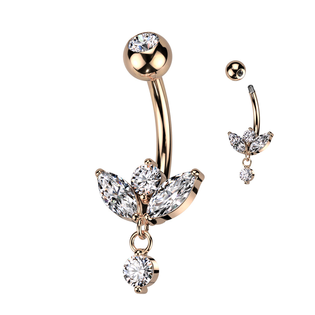 Marquise CZ Sprout and Small CZ Dangle Navel Bar