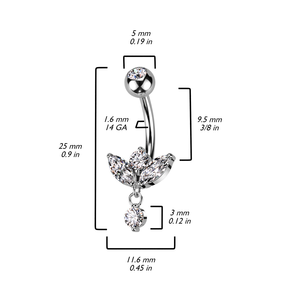 Marquise CZ Sprout and Small CZ Dangle Navel Bar