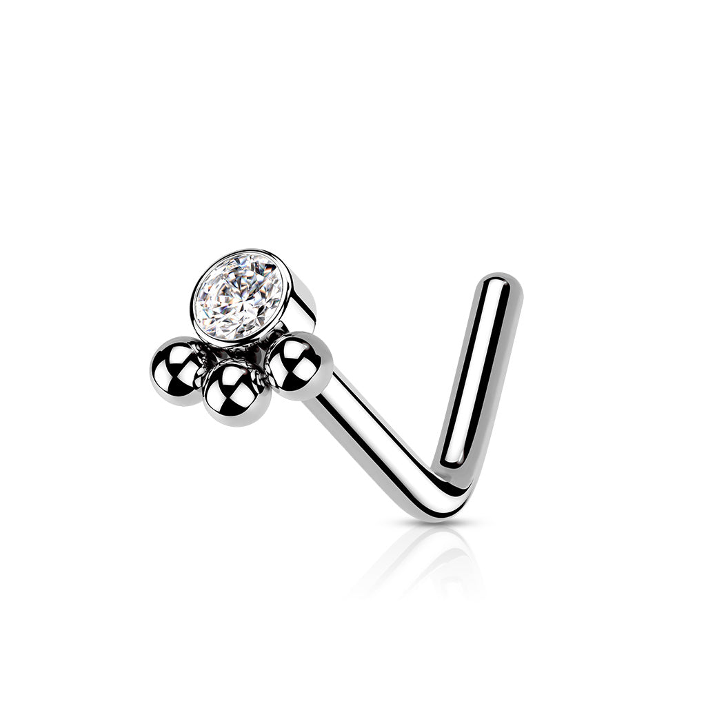 3 Beaded Ball Cluster with CZ Center Nose Stud