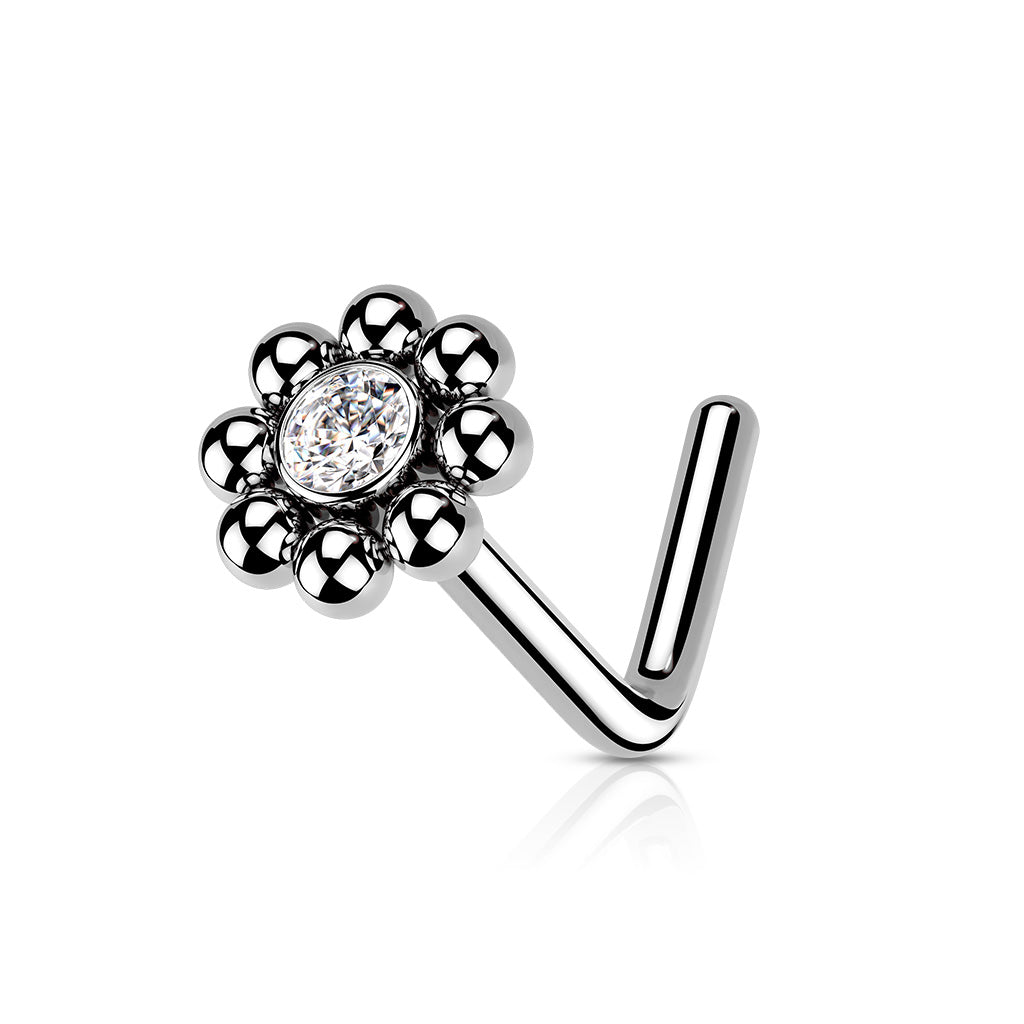 Beaded Ball Edge with CZ Center Top Nose Stud