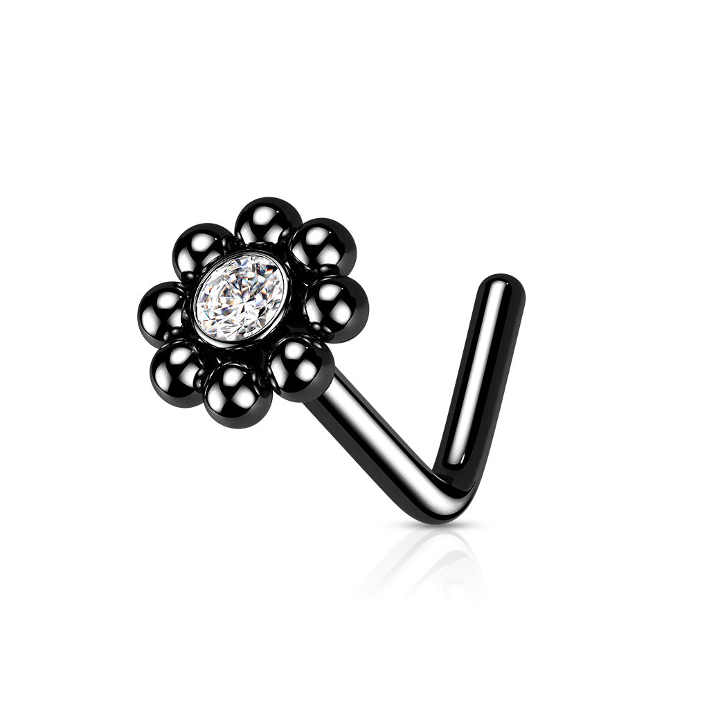 Beaded Ball Edge with CZ Center Top Nose Stud