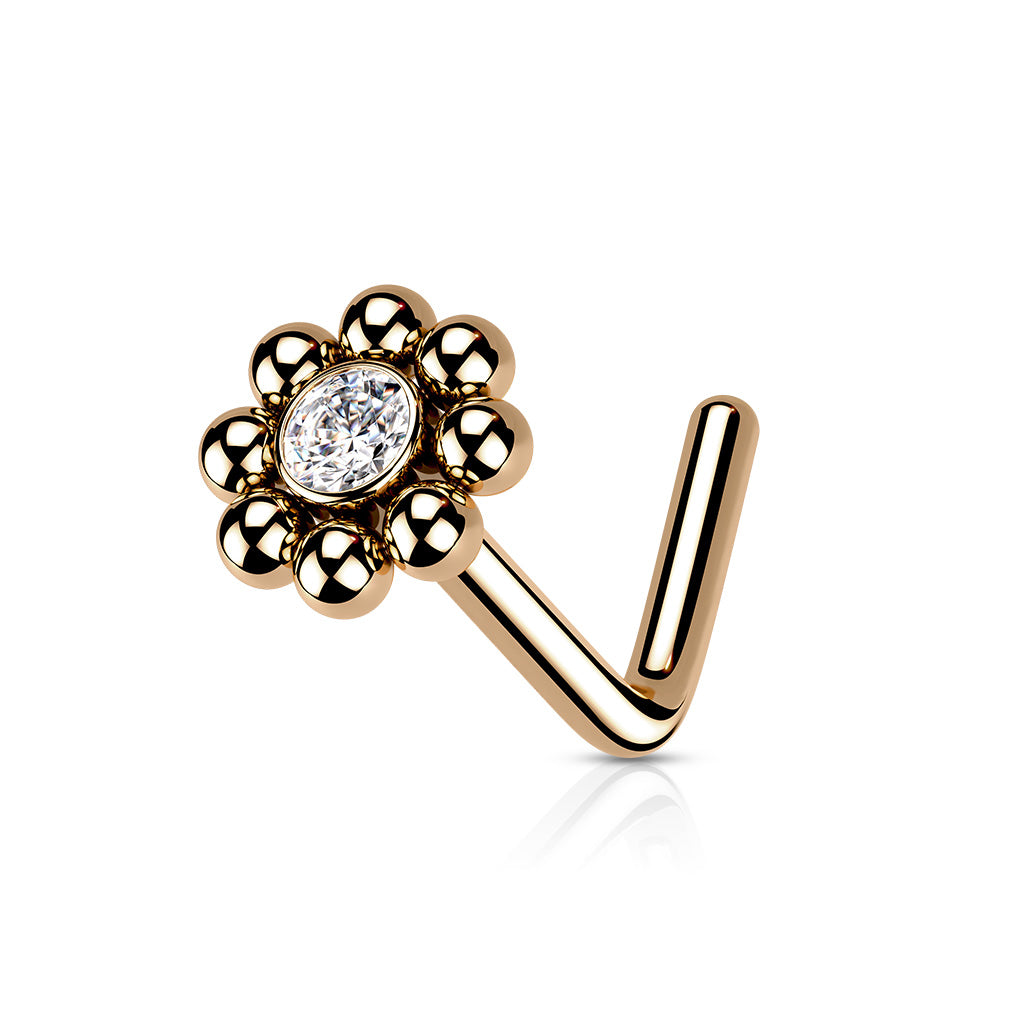 Beaded Ball Edge with CZ Center Top Nose Stud