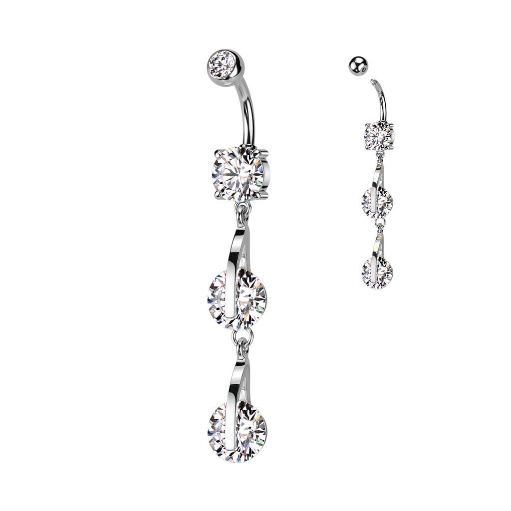 Double CZ Dangle Navel Bar