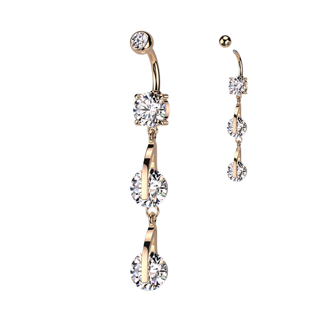 Double CZ Dangle Navel Bar