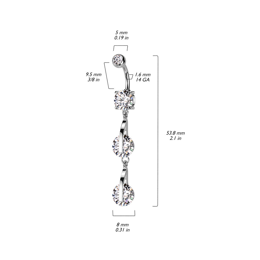 Double CZ Dangle Navel Bar
