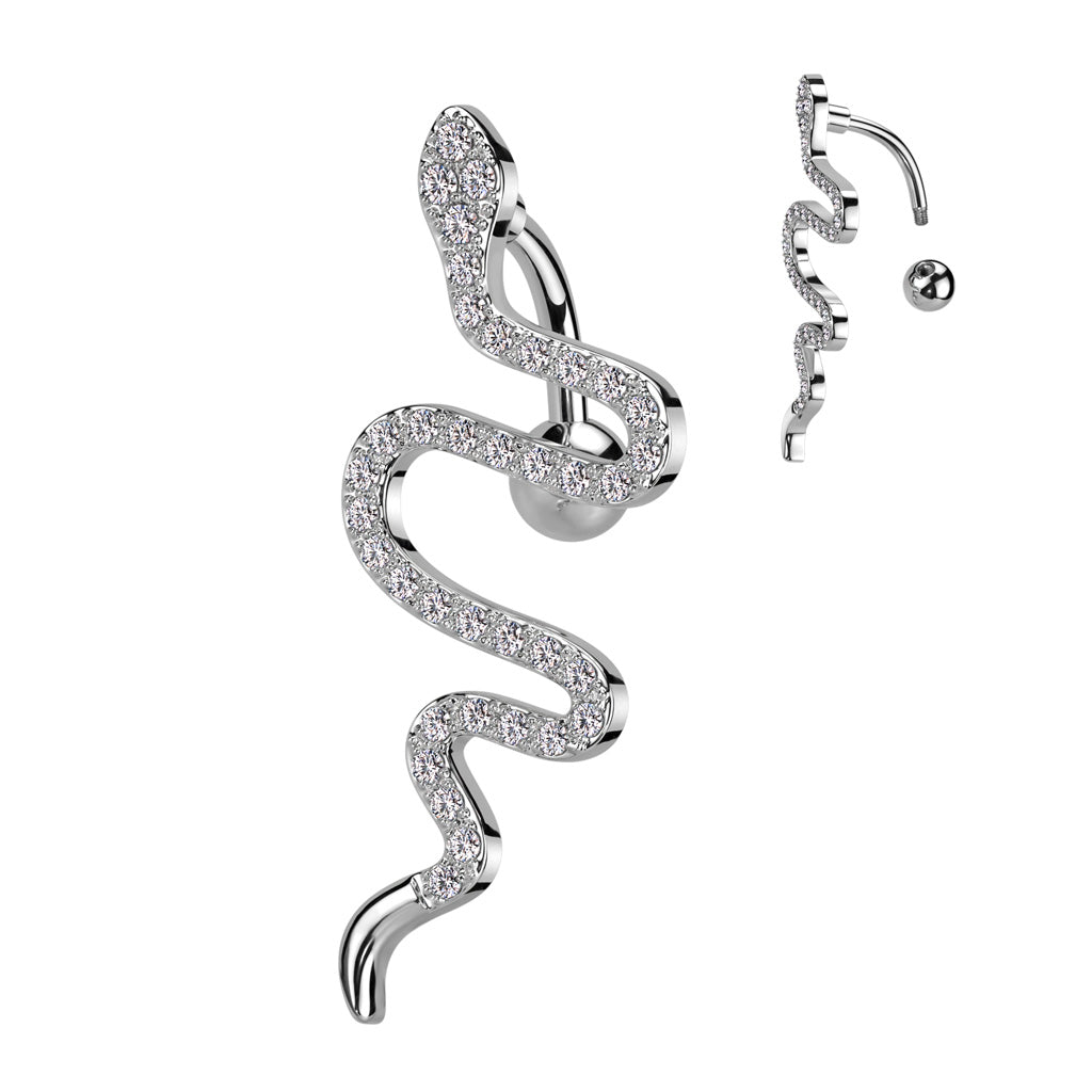 Top Drop CZ Pave Snake Navel Bar