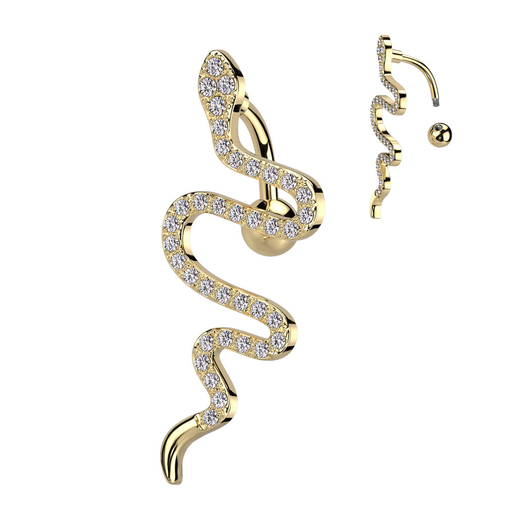 Top Drop CZ Pave Snake Navel Bar